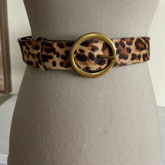 Auxiliary Leather Leopard Print Belt with Gold Buckle